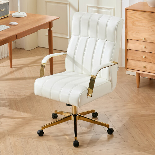 Living And Home Ergonomic High Back Office Chair with Casters, Beige-white