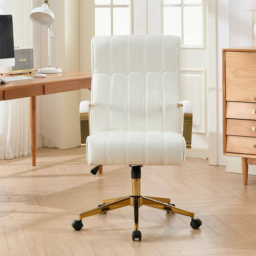 Living And Home Ergonomic High Back Office Chair with Casters, Beige-white 1
