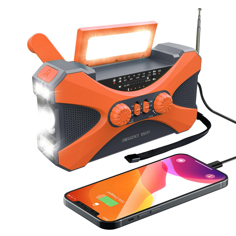 Orange Emergency Weather Radio 10000Mah Waterproof Solar Hand Crank Am Fm Noaa Alerts Flashlight Sos Charger
