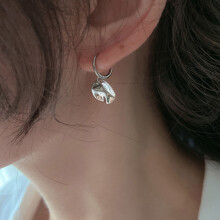 S925 Irregular Disc Ear Cuff, 3D Polished Textured Earring for Women