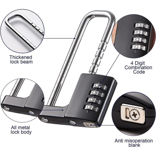 Cabinet Lock,Combination Padlock,Stainless Steel Gym Locker Lock Code Long Adjustable Shackle Lock for School,Gym Black 1