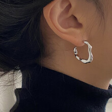 S925 Irregular C-Hoop Earring, Vintage Geometric Circle Ear Cuff for Women