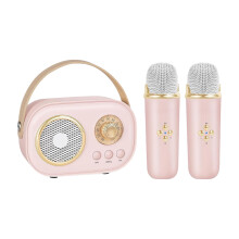 Tacar Meaisín Karaoke Mini Compordach do Pháistí ar Lascaine Cainteoir Bluetooth Inaistrithe le 2 Mhicreafón Gan Sreang mar Bhronntanas Breithe,