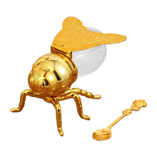 Bee Shaped Honey Jar with Lid and Spoon, Decorative Sugar Bowl for Kitchen Dining, Gold Rose
