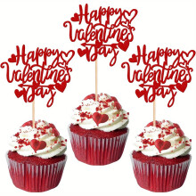 24 Stück Cupcake-Topper zum Valentinstag, glitzernd, süßes Liebesherz, Amors Pfeil, Cupcake-Picks für den Valentinstag