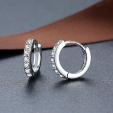 S925 Sparkling Circle Ear Cuff, Round Zircon Earring for Women