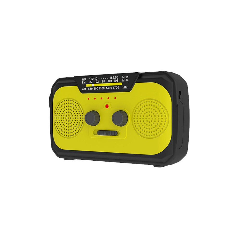 Yellow Emergency Solar Hand Crank Radio With Led Flashlight, Sos Alarm, Weather Alerts,
