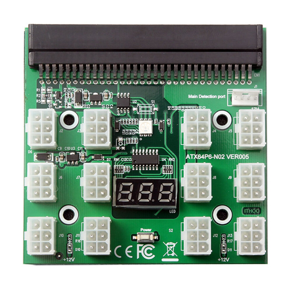 Breakout Board 12 Port 6Pin Led Display 12V Power Supply Server Adapter For 1200W 750W Psu Gpu Miner Mining Btc Eth 4711095980721