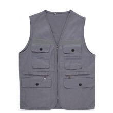 Safety Vest With Pockets And Zipper, Heavy Duty Construction Site Vest, Size L, Gray