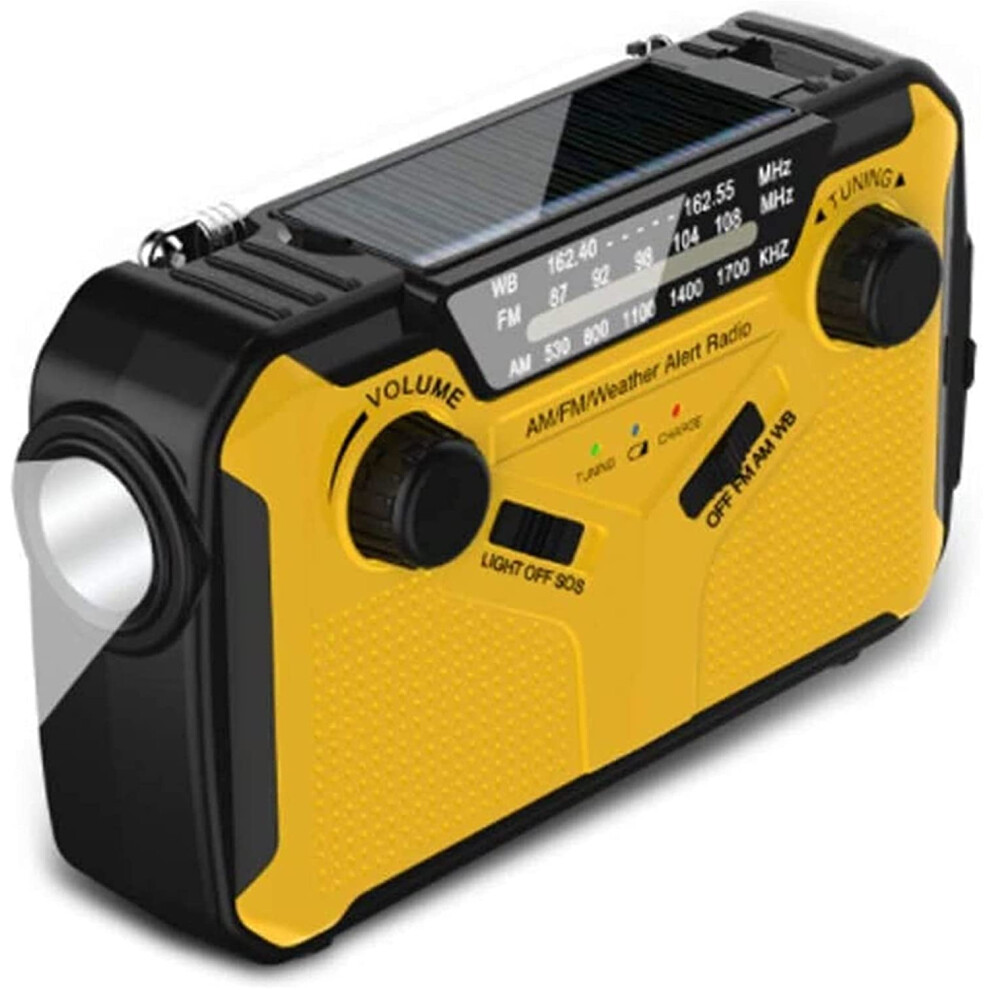 Emergency Radio 5000 Solar Hand Crank Weather Alert Am Fm Sw With Flashlight And Power Bank Yellow 9347817640786