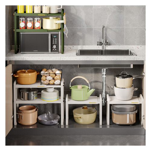 Multi-purpose Storage Shelf for Kitchen Cabinet, Heavy Duty Construction Adjustable Organizer with Double Tier, Expandable Design Stackable Design 2