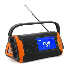 Portable Hand Crank Radio Emergency Solar Weather Radio FM/AM LCD Display 4000mAh Power Bank USB Aux SOS Orange