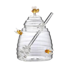 Honey Dispenser Glass Jar with Lid, 500ml Transparent Honey Pot for Kitchen, Party and Wedding