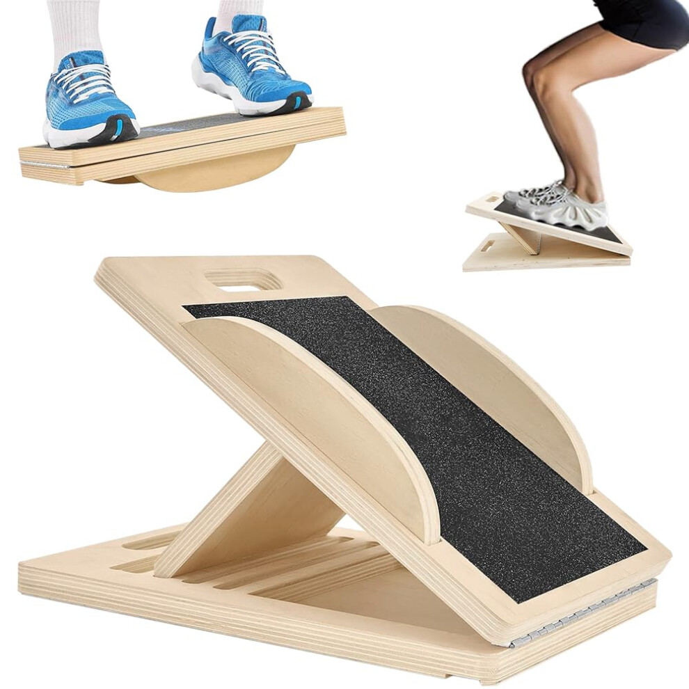 Adjustable Wooden Slant Board Calf Stretcher with NonSlip Surface for Physical Therapy and Leg Exercises
