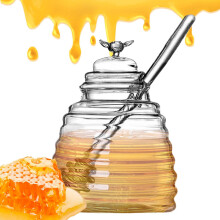 Honey Storage Jar with Dipper - Decorative Glass Honey Keeper for Kitchen, Safe Odorless Glass, Ideal for Dressings