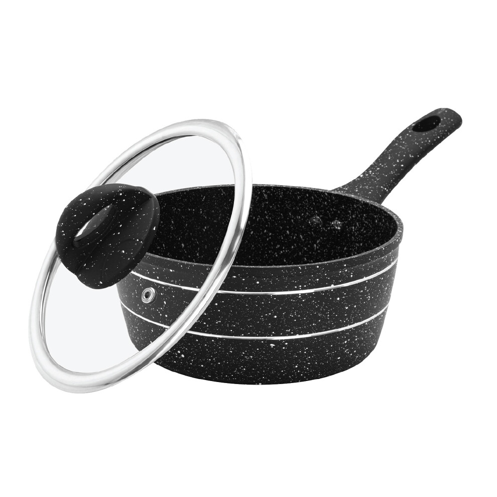 Royalford Saucepan 20Cm | Induction Safe Sauce Pot With Tempered Glass Lid | Forged Aluminium Cookware With 5-Layer Non-Stick Granite Coating