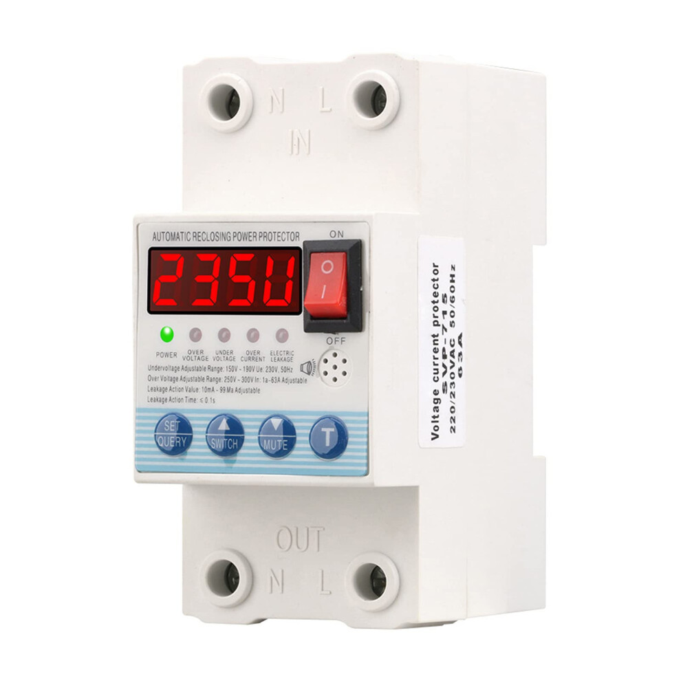 Voltage Protector 63A Adjustable Over Under Voltage Protection With Automatic Reset Leakage Circuit Breaker Ac230v 9382693415523