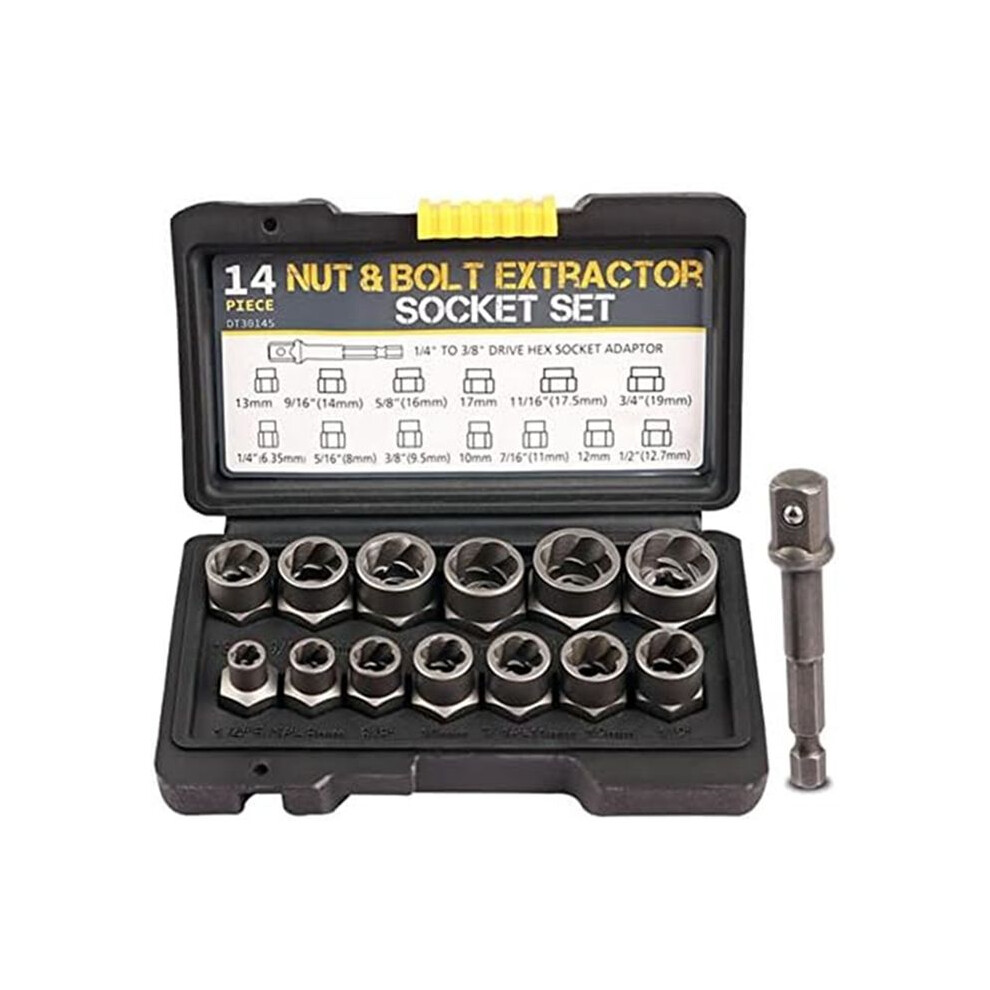 14 Pcs Lug 3/8Inch Drive Impact Bolt Nut Extractor Set, Nut Remover Kit 1/4Inch-3/4Inch Twist Socket Tool Set 6031593703263