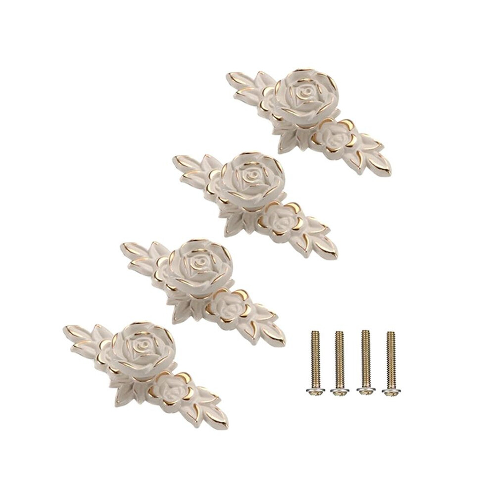 4 Pcs Euro Roses Cabinet Knobs With Backplate, Flower Drawer Pull Handles For Dresser Vanity Nightstand Cupboard 6033357173992