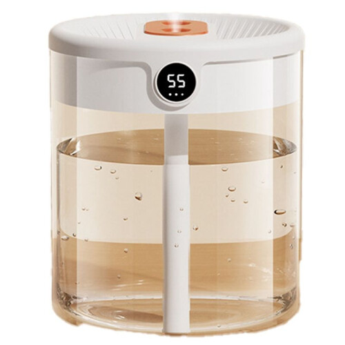 Air Humidifier 2L Capacity Double Nozzle with LCD Humidity Display Essential Oil Diffuser Portable USB,White