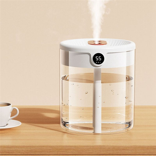 Air Humidifier 2L Capacity Double Nozzle with LCD Humidity Display Essential Oil Diffuser Portable USB,White 2