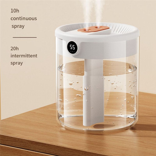 Air Humidifier 2L Capacity Double Nozzle with LCD Humidity Display Essential Oil Diffuser Portable USB,White 1