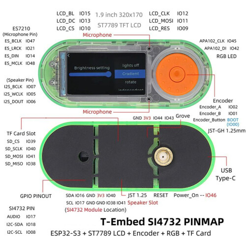 LILYGO T-Embed SI4732 ESP32-S3 Radio Dev Board AM/FM/SW/LW DSP Rotary Encoder TFT Screen MIC Audio TF Card 2