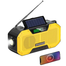 Emergency Solar Hand Crank Radio with Bluetooth, 5000mAh Power Bank, IPX5 Waterproof, Yellow