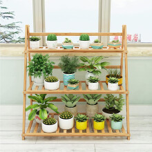 Bamboo Plant Stand Multi Tier Foldable Ladder Shelf for Indoor Outdoor Garden Flower Pots 72x45x110cm