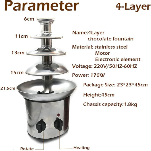 4 Tier Stainless Steel Chocolate Fountain with Separate Heating Function for Parties 2