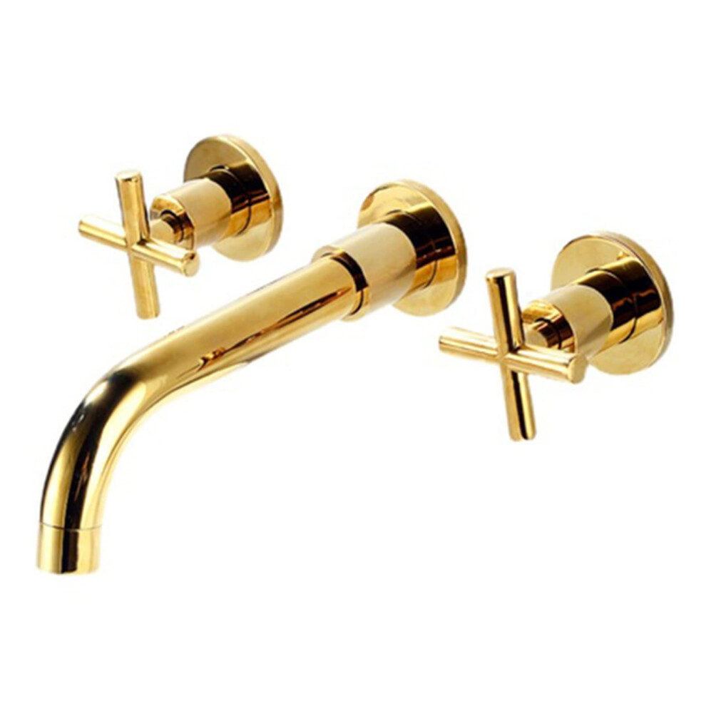 Wall Mounted Bathroom Basin Brass Mixer 360Degree Swivel Threehole Wallmounted Basin Faucet Gold Commemoration Day 9347817647532