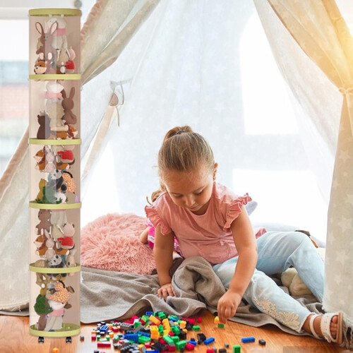 Stuffed Animal Storage with Wheels, Clear Vertical Toy Organizer, 5Layer Durable Green Design 2