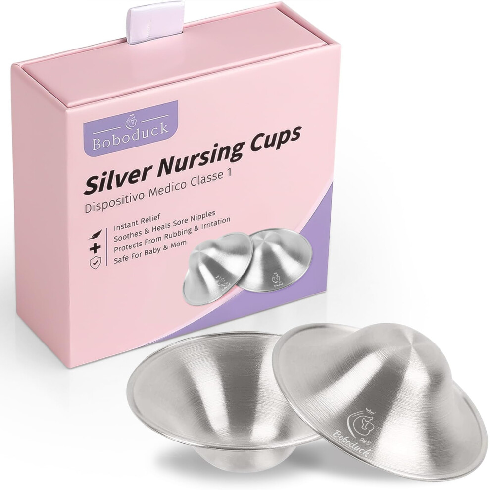 Silver Nursing Cups 925 Nipple Shields For Breastfeeding, Soothes And Protects Nipples, Regular Size
