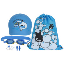 Adorable Swim Gear for Little Adventurers, Officially Licensed Cartoon Theme, Drawstring Bag Included, Anti-Fog Silicone Goggles & Cap