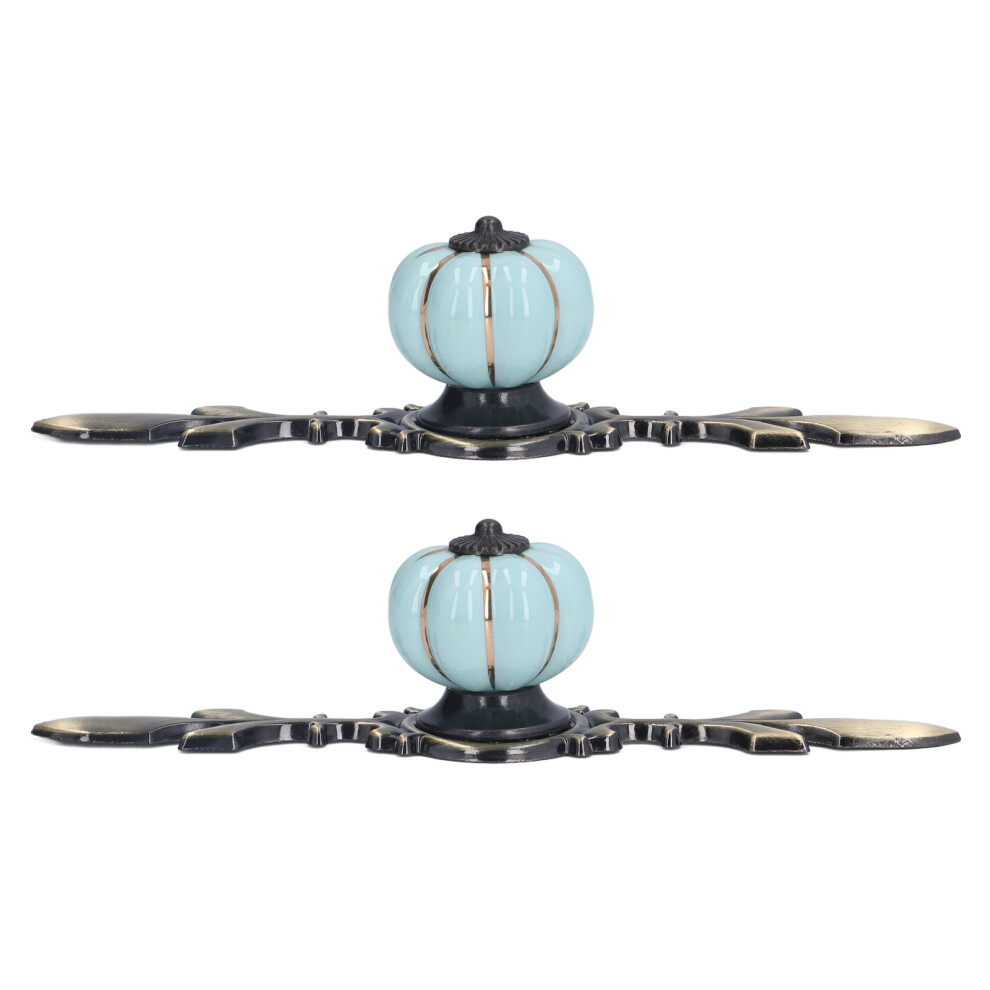 2Pcs Hand Painted Pumpkin Drawer Knobs Ceramic Light Blue 4Cm 8421376470068