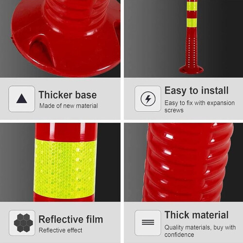 Traffic Cones Plastic Posts With Reflective Collars, Portable Spring Bases, Barrier Cones For Parking, BlackYellow 1