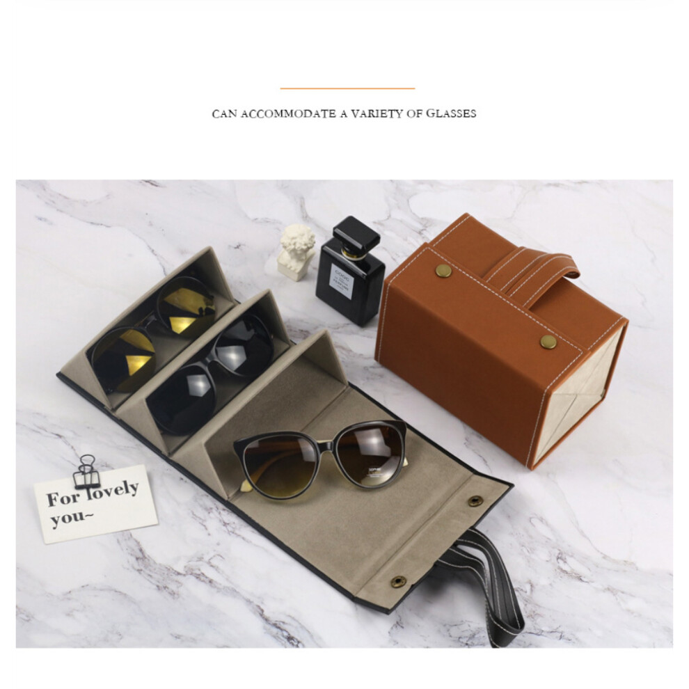 Black/Brown Multi Slot Foldable Eyeglasses Organizer, Pu Leather, 2-6 Grids,