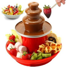 3 Tier Chocolate Fondue Fountain with Heating and Fruit Tray, Stainless Steel, Easy Assembly