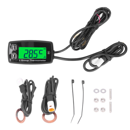 LCD Engine Temp Gauge with Dual Channels & Green Backlight IP67 Safe 1