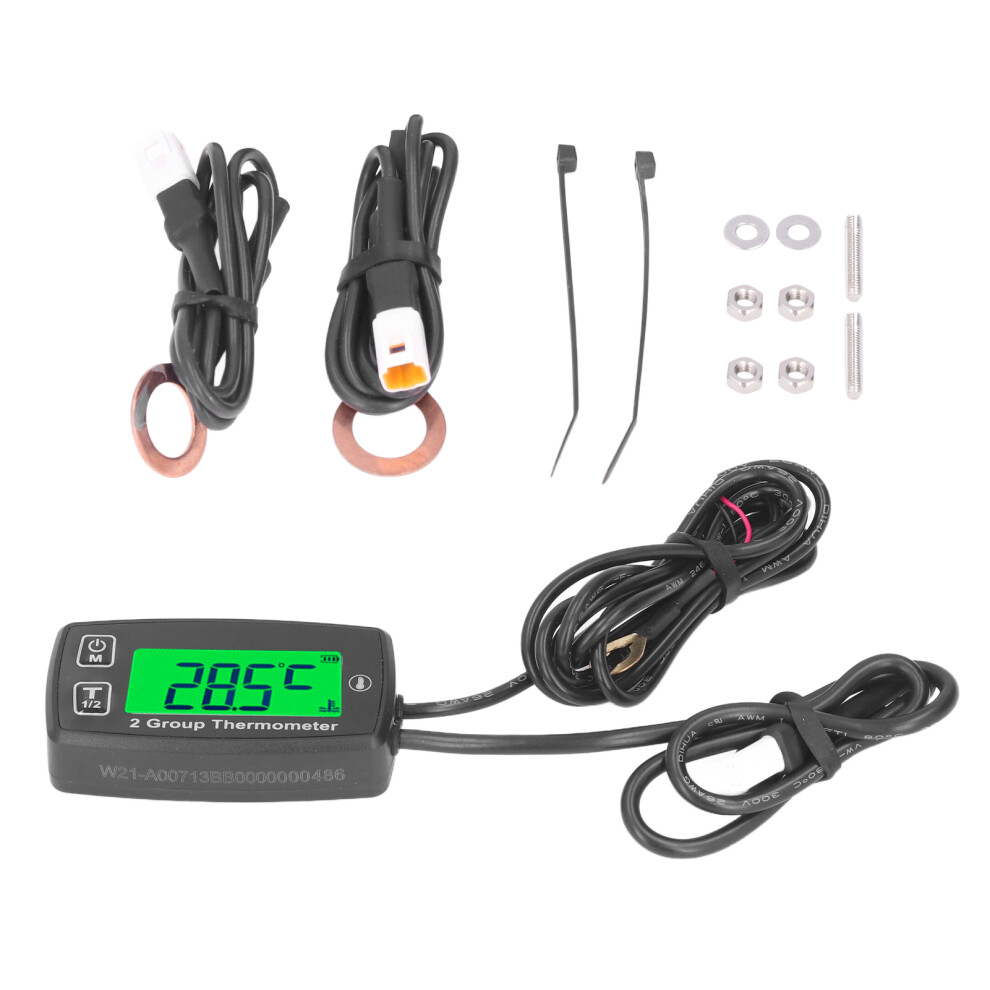 Lcd Engine Temp Gauge With Dual Channels & Backlight Ip67 Safe Green 8281376476633