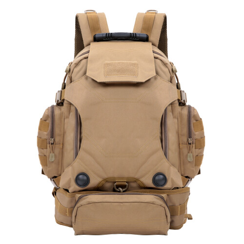 Khaki Adventure Backpack, Large Capacity With Waterproof Coating Lining And Load Compression System