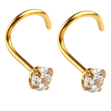 Hypoallergenic Nose Studs with Adjustable Fit, L Shaped Nose Rings Surgical Steel Cubic Zirconia Screw Design Nostril Piercing Jewelry for Women,