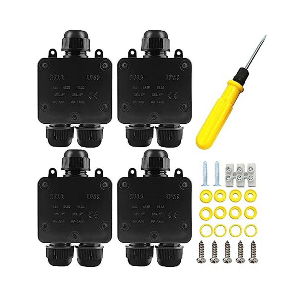 4Pcs Waterproof Junction Box 3 Way, Ip68 External Waterproof Electrical Junction Box For Diameter 5Mm -15Mm Wire 6034140460169
