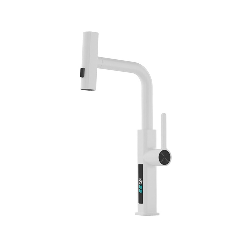 Waterfall Kitchen Faucet With Digital Temperature Display, Pullout Sprayer, Hot Cold, 60Cm Hose Included, Blanc 9347817651461