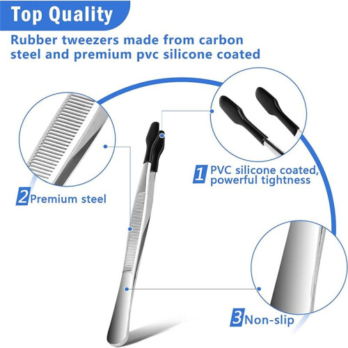 3 Pcs Tip Tweezers with Rubber, Non-Marring Silico 2
