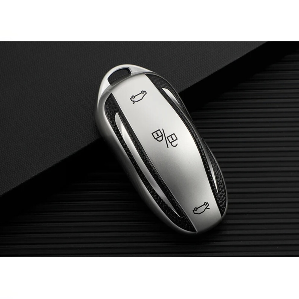 Tpu Leather Key Fob Cover Case, Scratchresistant Protector, For Tesla Model X Silver 9347817652468