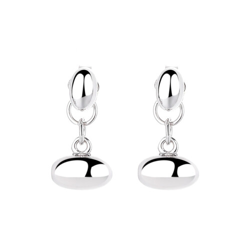 S925 Two-Way Oval Bead Earring, Back-Hook Minimalist Stud for Women 1