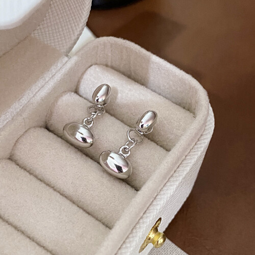 S925 Two-Way Oval Bead Earring, Back-Hook Minimalist Stud for Women 2