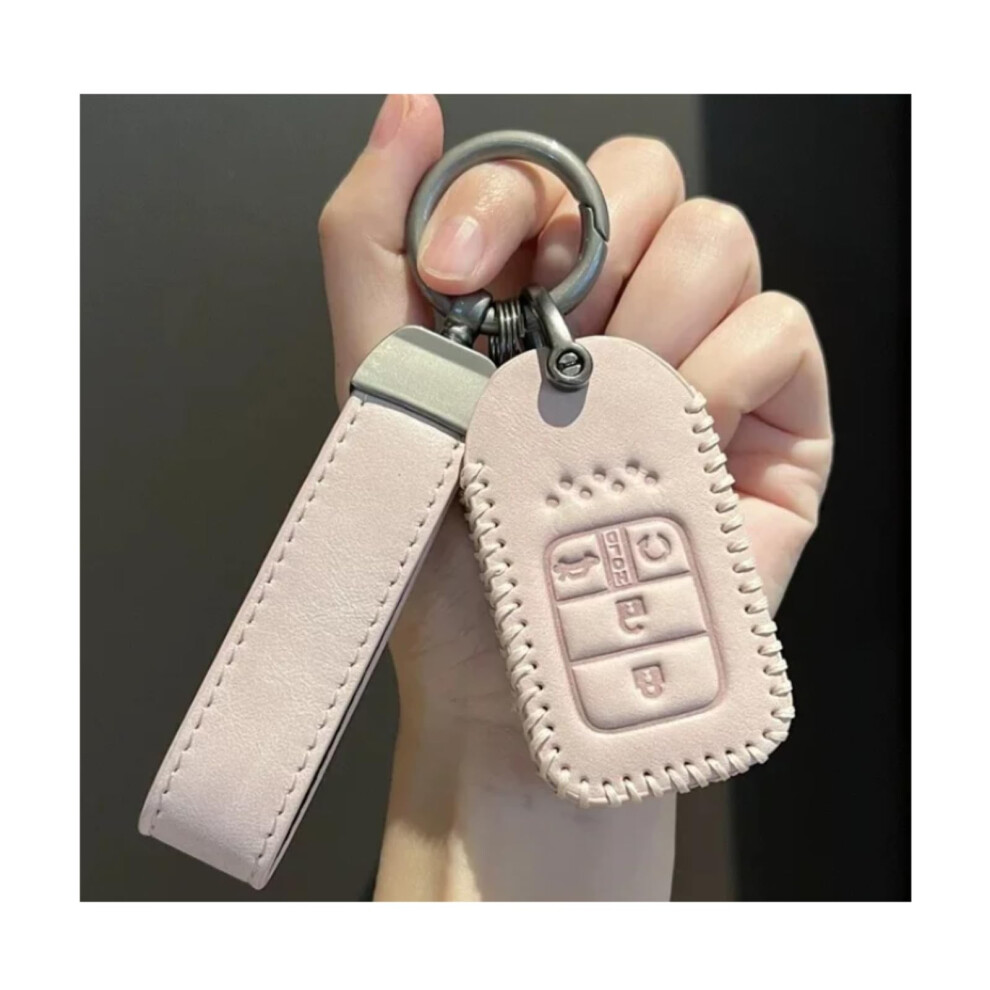 Leather Car Key Case For Honda Civic Accord Crv With Stylish Durable Key Fob Cover And Keychain Pink 9347817653045