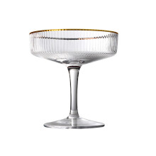 Vintage Cocktail Glassware for Champagne Lovers, Hand-blown Crystal Glass Ribbed Coupe Glasses Set with Gold Rimmed Finish, Stain-resistant Glassware